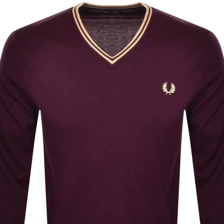 Alternative Image for ProductFred Perry V Neck Knit Jumper Burgundy2